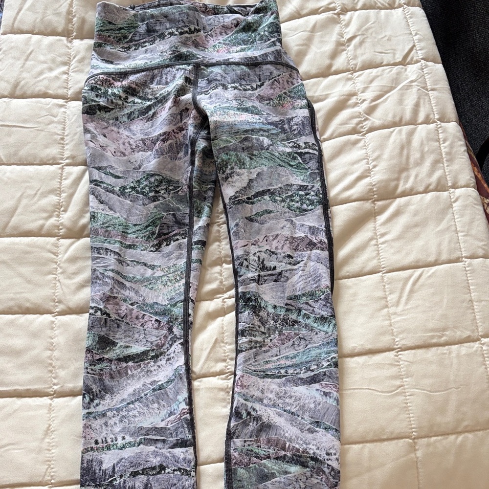 lululemon Gray, Green & Black Patterned High-Waist Leggings